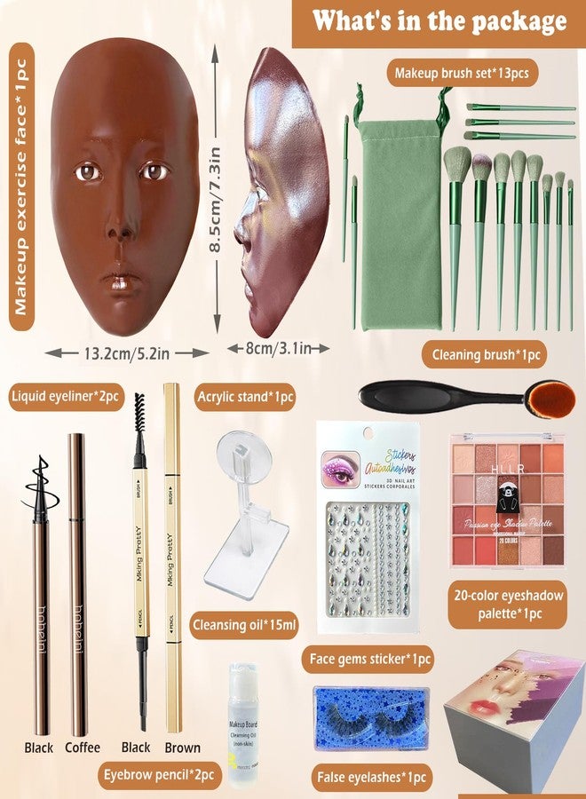 Penugo Silicone Makeup Practice Face Board Kit, Mannequin Face for Makeup Practice with Brushes Set & Eye Shadow & Rhinestones Sticker-Black - Image 2
