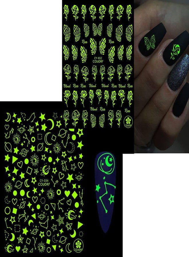 OSTTMA 6 Sheets Nail Art Stickers Luminous Nail Art Supplies 3D Self-Adhesive Nail Decals Flame Star Moon Heart Butterfly Rose Flower Designer Nail Stickers for Women Design Manicure Art Decorations - Image 2