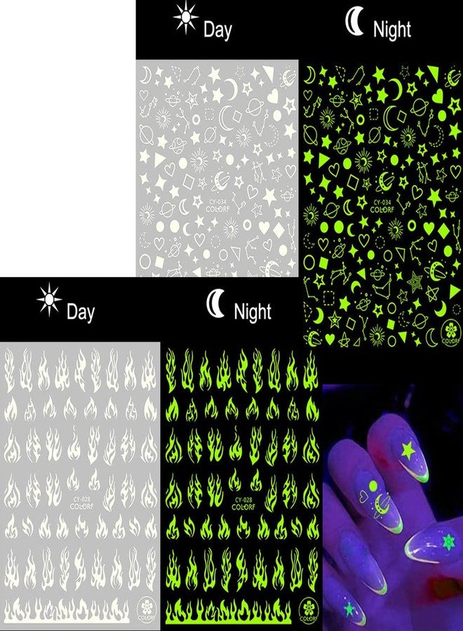 OSTTMA 6 Sheets Nail Art Stickers Luminous Nail Art Supplies 3D Self-Adhesive Nail Decals Flame Star Moon Heart Butterfly Rose Flower Designer Nail Stickers for Women Design Manicure Art Decorations - Image 5