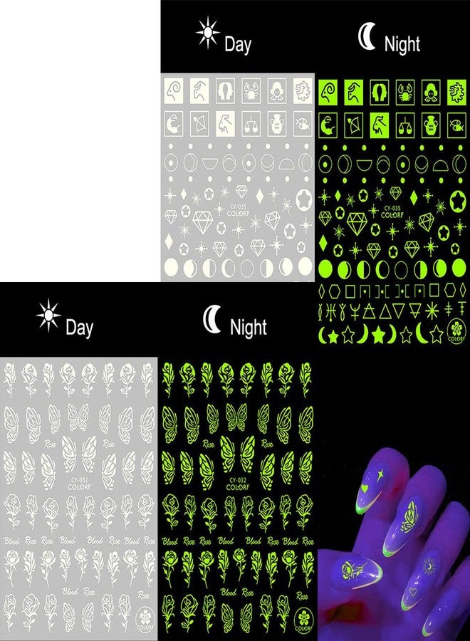 OSTTMA 6 Sheets Nail Art Stickers Luminous Nail Art Supplies 3D Self-Adhesive Nail Decals Flame Star Moon Heart Butterfly Rose Flower Designer Nail Stickers for Women Design Manicure Art Decorations - Image 4