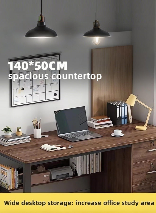 DESINO Computer Desk with 3 Drawers, 140x50cm Home Office Desks and Industrial PC Desk with Storage, Rustic Study Writing Table Workstation for Small, Pale walnut - Image 2