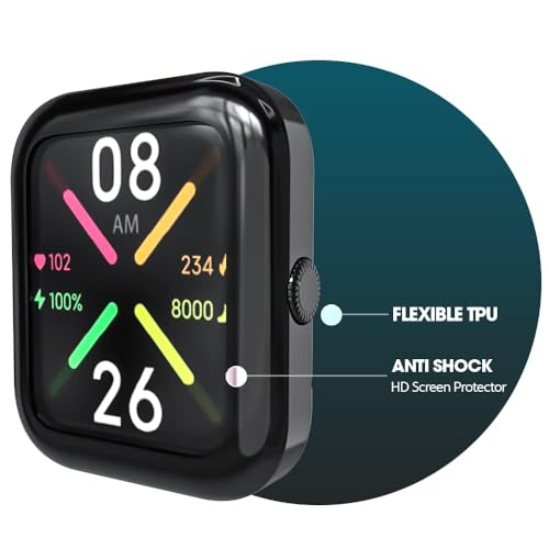 Sounce Watch Case Compatible for Noise Pulse Go Buzz Tempered Glass Screen Protector,HD Clear Touch Sensitive Ultra Thin PET Protective Cover - Black - Image 2