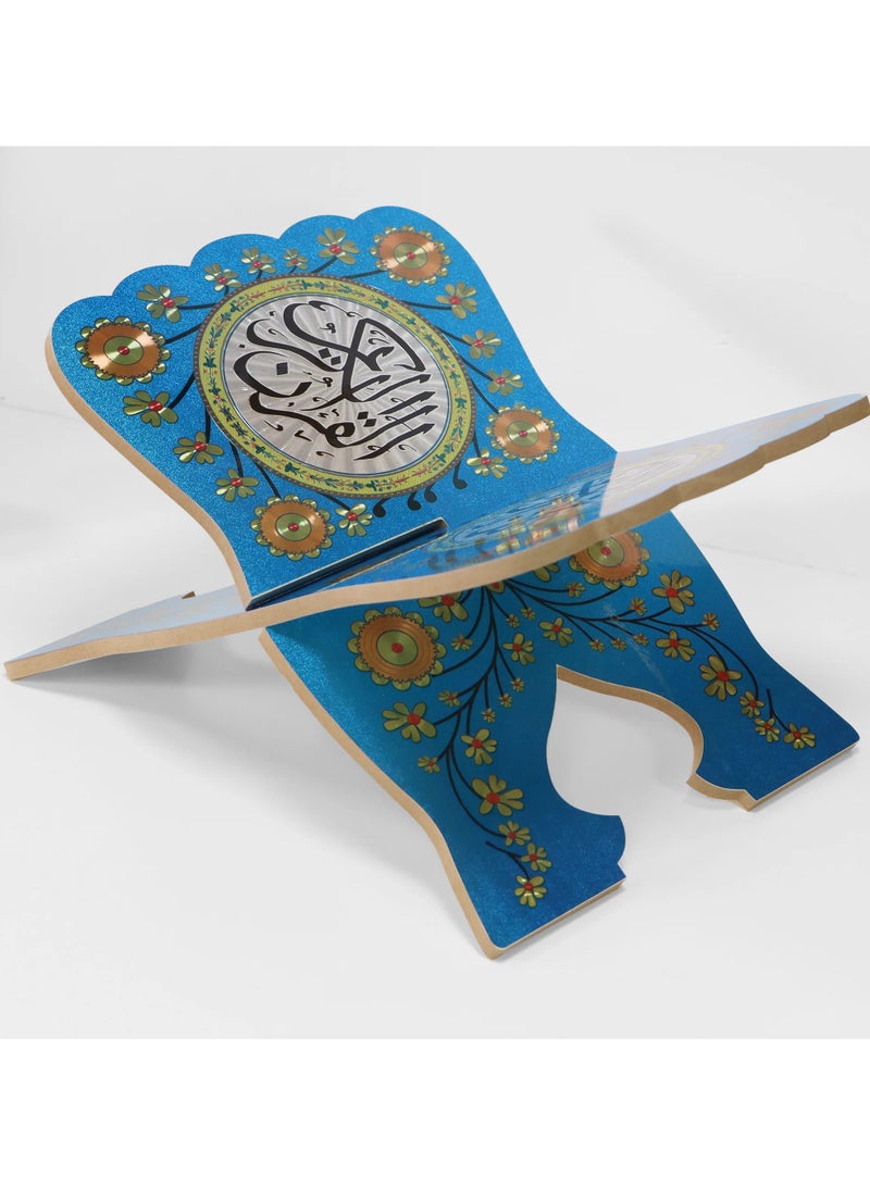 سندس حامل القرأن الكريم جلوس ارضي مصنوع من الخشب حجم وسط  لون ازرق - Image 3