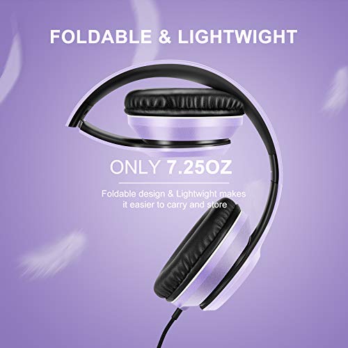 LORELEI X8 Over-Ear Wired Headphones with Microphone with 1.45m-Tangle-Free Nylon Line&3.5mm Plug,Lightweight Foldable & Portable Headphones for Smartphone,Tablet,Computer,Mp3/4(Dark Purple) - Image 4