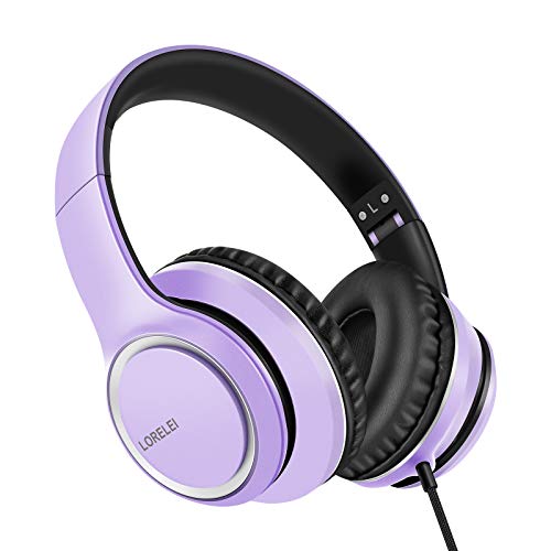 LORELEI X8 Over-Ear Wired Headphones with Microphone with 1.45m-Tangle-Free Nylon Line&3.5mm Plug,Lightweight Foldable & Portable Headphones for Smartphone,Tablet,Computer,Mp3/4(Dark Purple) - Image 1