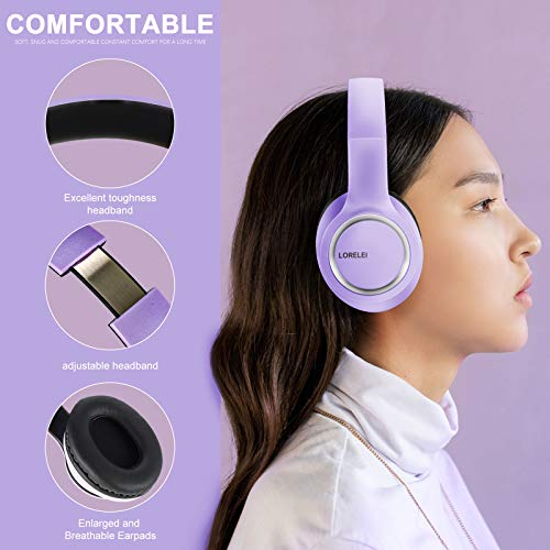 LORELEI X8 Over-Ear Wired Headphones with Microphone with 1.45m-Tangle-Free Nylon Line&3.5mm Plug,Lightweight Foldable & Portable Headphones for Smartphone,Tablet,Computer,Mp3/4(Dark Purple) - Image 2