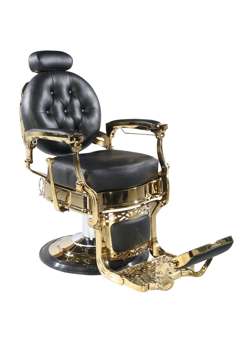 Vintage Professional Barber Chair – Black Leather, Hydraulic System, 3-Year Warranty – Ideal for Spa, Salon, and Barbershop - Image 1