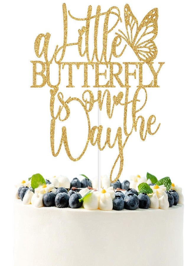 PYBHILK Gold Glitter A Little Butterfly is on the Way Cake Topper, Oh Baby/Welcome Baby, Spring Butterfly Themed Baby Shower Party Decorations Supplies for Baby Girls - Image 1