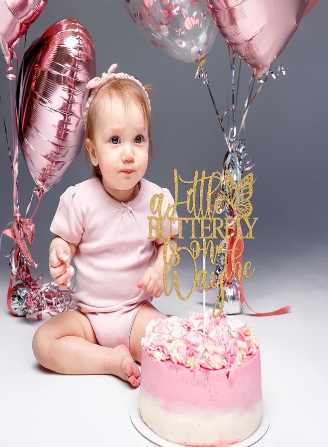 PYBHILK Gold Glitter A Little Butterfly is on the Way Cake Topper, Oh Baby/Welcome Baby, Spring Butterfly Themed Baby Shower Party Decorations Supplies for Baby Girls - Image 4