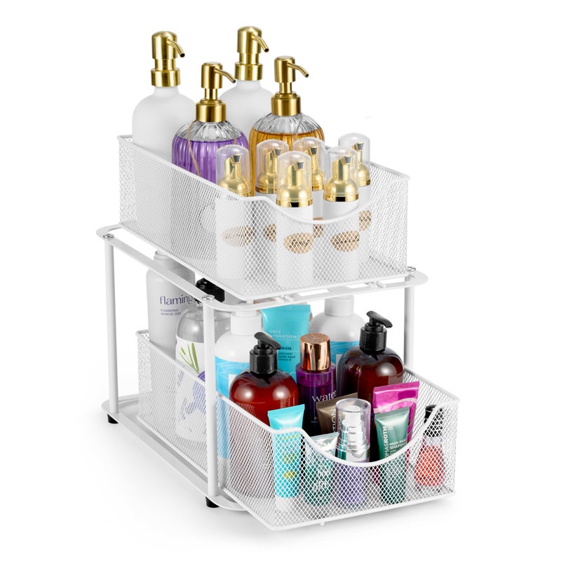 Sorbus 2 Tier Under Sink Bathroom Organizers and Storage Strong Steel Mesh Sliding Drawers for Enhanced Bathroom Storage Ideal Bathroom Organization and Storage Under Kitchen Sink Organizer White - Image 2