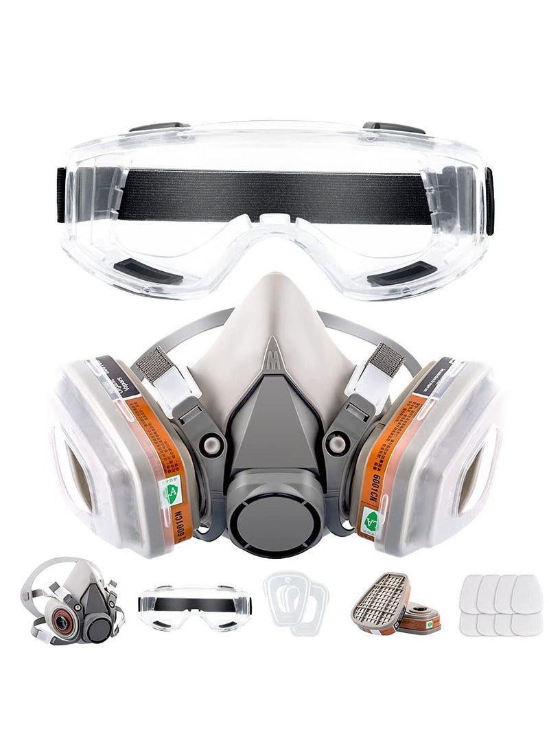 Generic Respirator Mask Reusable Half Face Cover Gas Mask with Safety Glasses, Paint Face Cover Face Shield with Filters for Painting, Welding, Polishing, Woodworking and Other Work Protection (Medium) - Image 1
