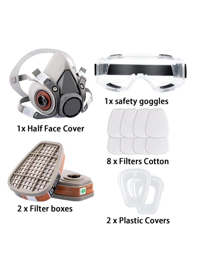 Generic Respirator Mask Reusable Half Face Cover Gas Mask with Safety Glasses, Paint Face Cover Face Shield with Filters for Painting, Welding, Polishing, Woodworking and Other Work Protection (Medium) - Image 2