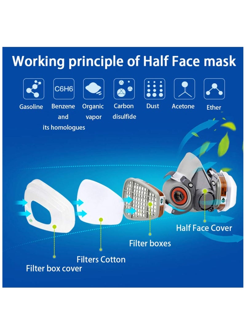 Generic Respirator Mask Reusable Half Face Cover Gas Mask with Safety Glasses, Paint Face Cover Face Shield with Filters for Painting, Welding, Polishing, Woodworking and Other Work Protection (Medium) - Image 4