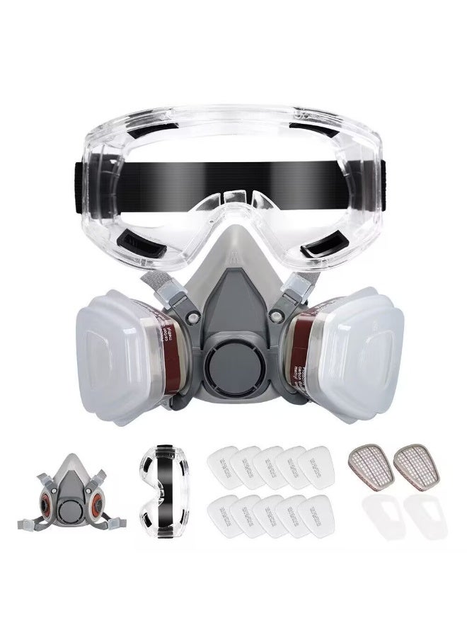 Respirator Mask Reusable Half Face Cover Gas Mask with Safety Glasses, Paint Face Cover Face Shield with Filters for Painting, Welding, Polishing, Woodworking and Other Work Protection (Medium) - Image 1