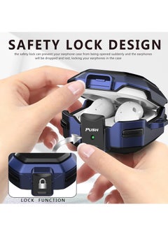 KASTWAVE Armor Case Cover for Samsung Galaxy Buds Pro, Galaxy Buds Live, Galaxy Buds 2 Case Cover with Security Lock, Hard Rugged PC Shockproof Case Cover with Keychain/Straps Blue  - Image 2