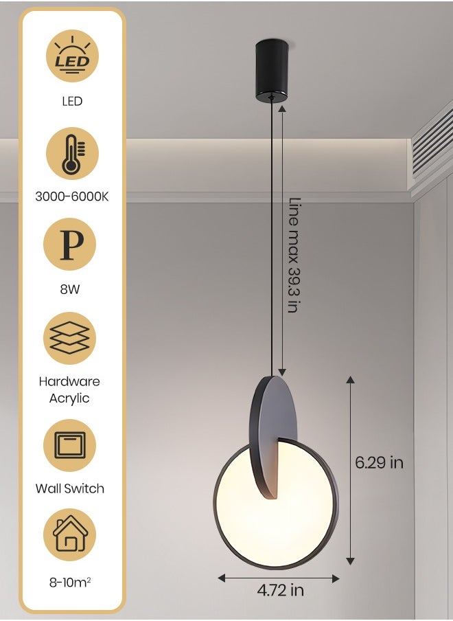 YATAI LIGHTING Modern LED Pendant Light Fixture, 8W Dimmable Round Shape LED Ceiling Light with Adjustable Height, 3000K-6000K Color Temperature, 4.72" Diameter for Kitchen/Bedroom/Living Room, Black  - Image 2