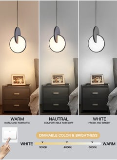 YATAI LIGHTING Modern LED Pendant Light Fixture, 8W Dimmable Round Shape LED Ceiling Light with Adjustable Height, 3000K-6000K Color Temperature, 4.72" Diameter for Kitchen/Bedroom/Living Room, Black  - Image 3