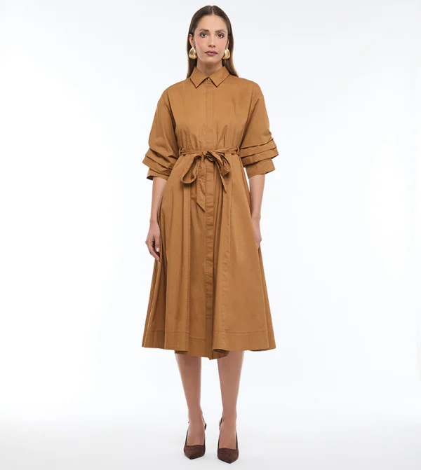 بي سي بي جي BCBG FIT AND FLARE POPLIN DRESS