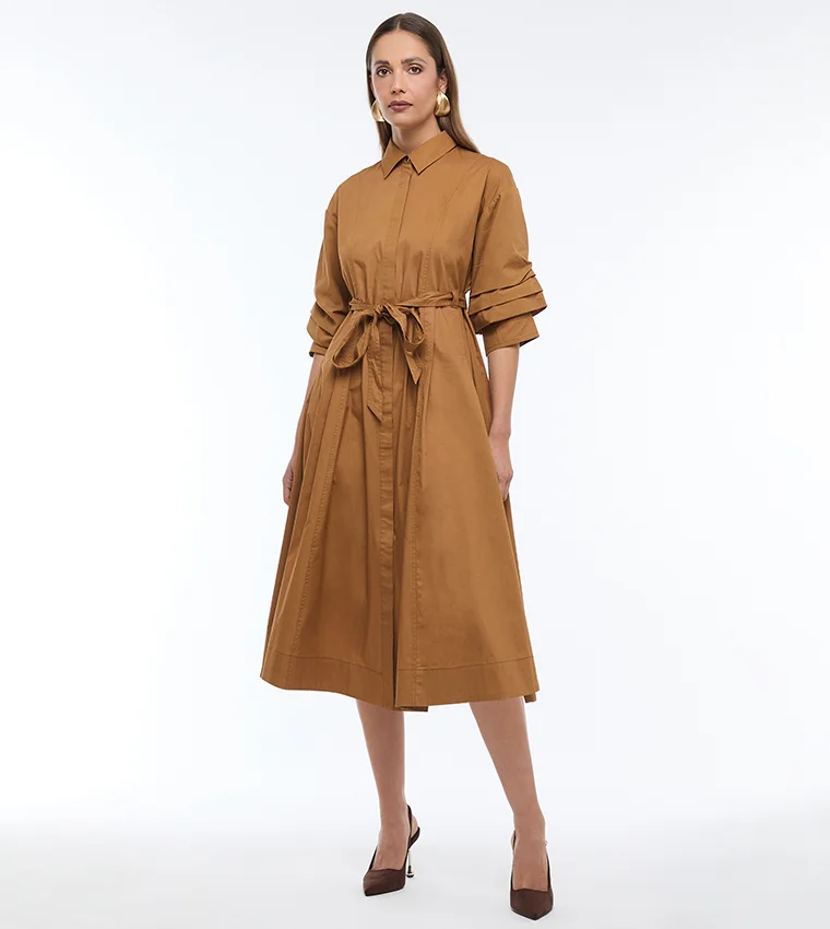 بي سي بي جي BCBG FIT AND FLARE POPLIN DRESS