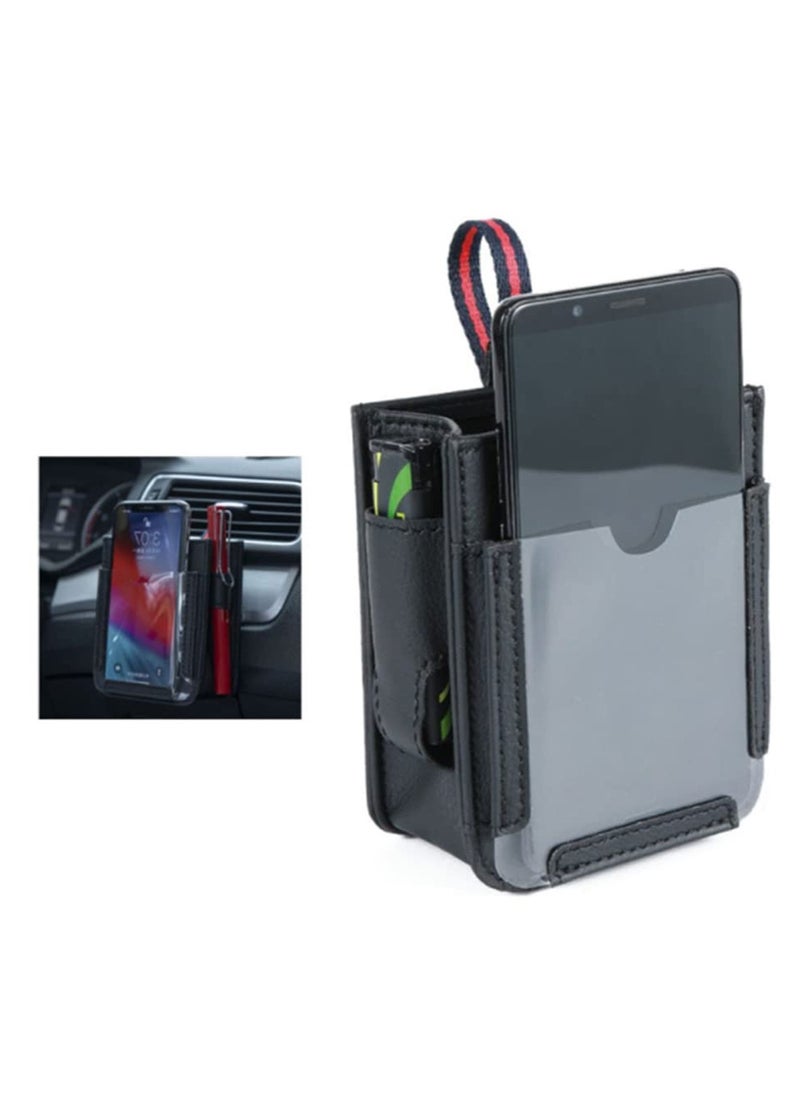 Generic Universal Car Air Vent Leather Storage Bag with Charging Cable Hole and Hook for Organizing Accessories  - Image 1