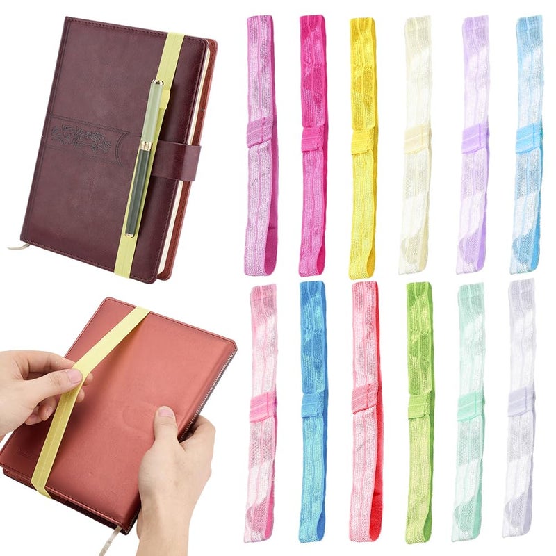 PH PandaHall 12 Colors Elastic Planner Bands Elastic Bookmarks Elastics Rope Bands Book Strap Notebook Stretchy Band with Pen Holder Loop for School Office Travel Journals Planner Reader Supplies - Image 1