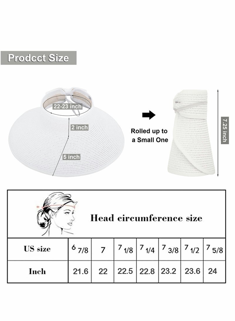 Excefore Sun Visors for Women Wide Brim Straw Hat Women Beach Visor Hats for Women Uv Protection Foldable Sun Hat Women Beach Hat - Image 3