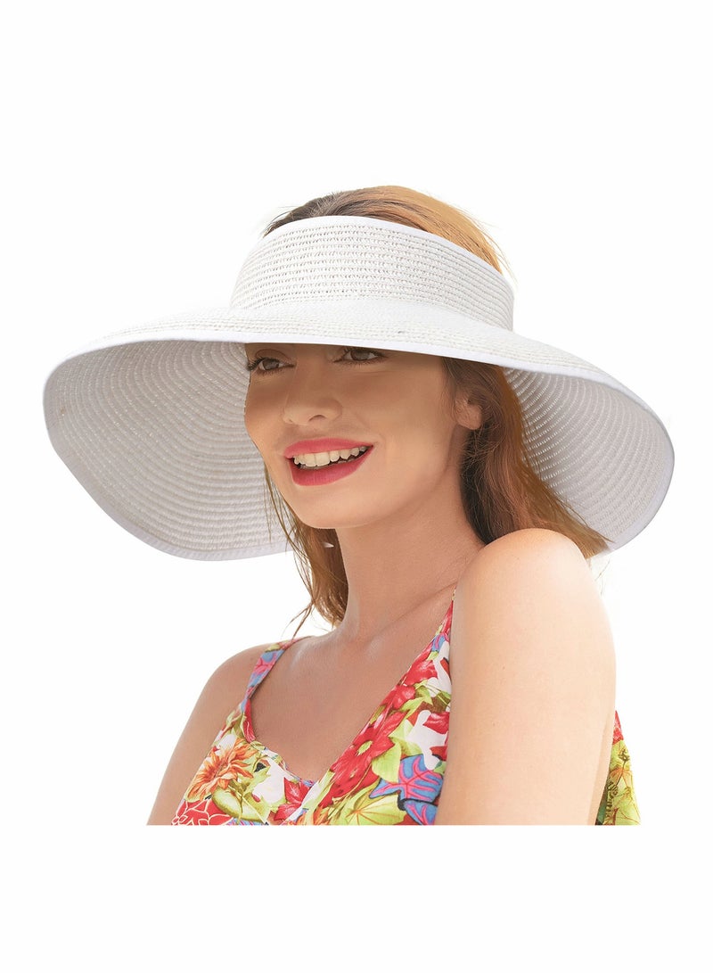 Excefore Sun Visors for Women Wide Brim Straw Hat Women Beach Visor Hats for Women Uv Protection Foldable Sun Hat Women Beach Hat - Image 1