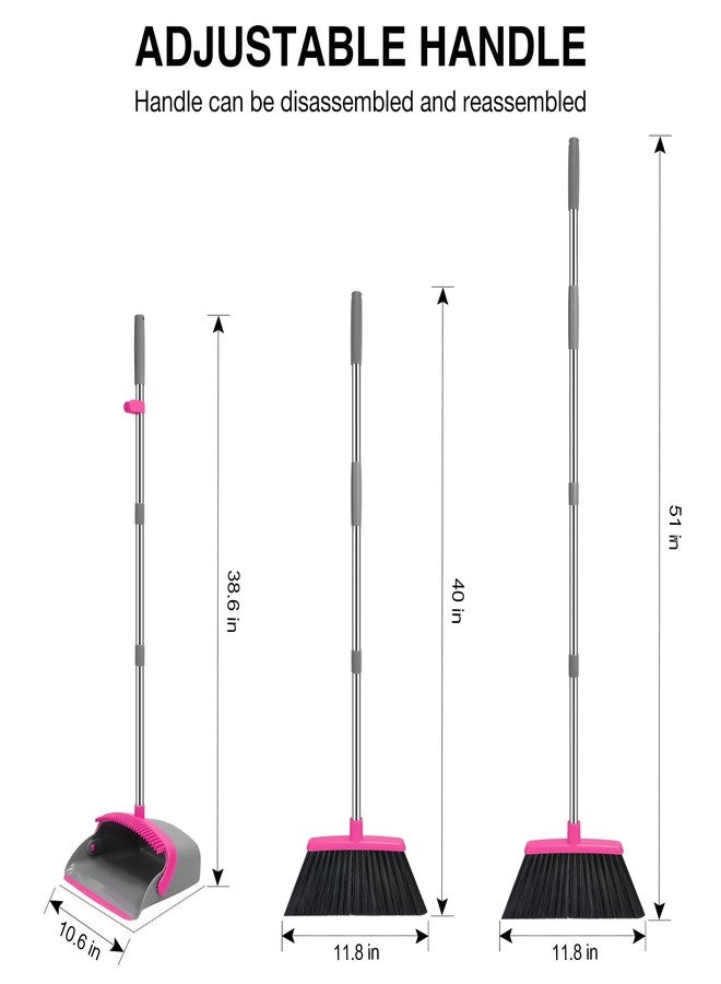 NACENA Broom and Dustpan Set, 52-in Long Adjustable Handle Broom Dustpan Combo with Dustpan Teeth to Automatically Clean Hair Suitable for Home Kitchen Office Hall Floor（Grey&Rose） - Image 2