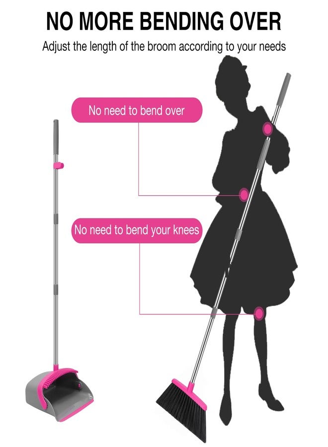 NACENA Broom and Dustpan Set, 52-in Long Adjustable Handle Broom Dustpan Combo with Dustpan Teeth to Automatically Clean Hair Suitable for Home Kitchen Office Hall Floor（Grey&Rose） - Image 3
