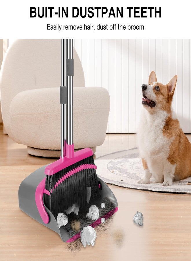 NACENA Broom and Dustpan Set, 52-in Long Adjustable Handle Broom Dustpan Combo with Dustpan Teeth to Automatically Clean Hair Suitable for Home Kitchen Office Hall Floor（Grey&Rose） - Image 4