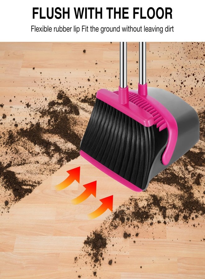 NACENA Broom and Dustpan Set, 52-in Long Adjustable Handle Broom Dustpan Combo with Dustpan Teeth to Automatically Clean Hair Suitable for Home Kitchen Office Hall Floor（Grey&Rose） - Image 5