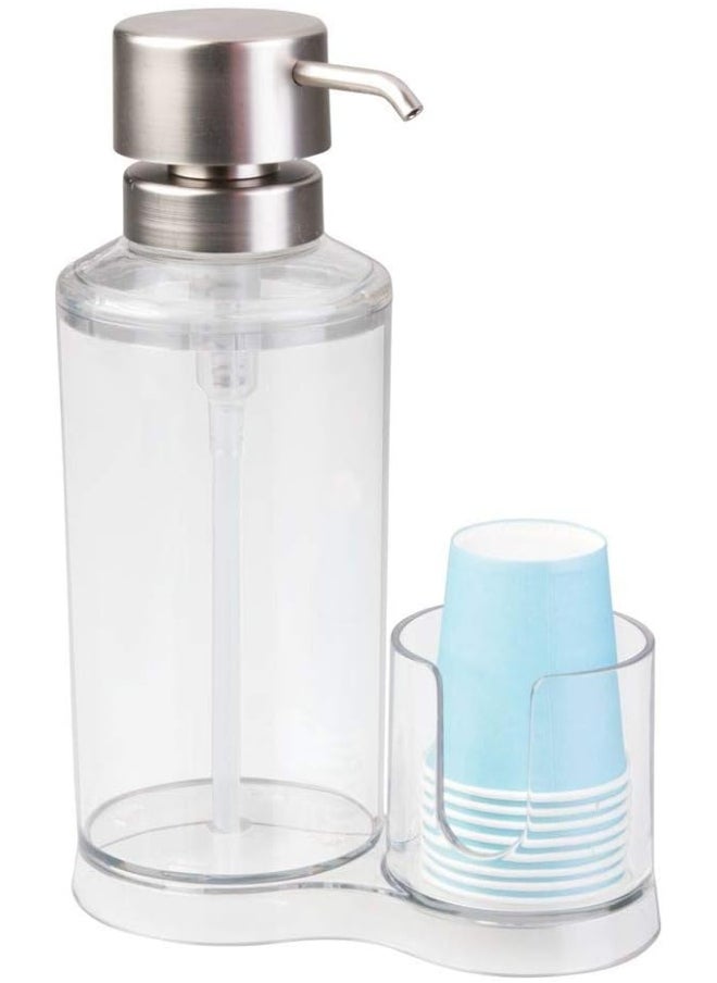 InterDesign iDesign Clarity Plastic Mouthwash Pump Dispenser with Paper Cup Holder Caddy for Master, Guest, Kids' Bathroom Countertops, 6.25" x 3.5" x 9.25", Clear  - Image 2