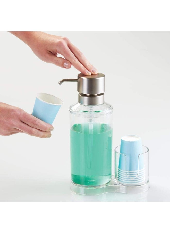 InterDesign iDesign Clarity Plastic Mouthwash Pump Dispenser with Paper Cup Holder Caddy for Master, Guest, Kids' Bathroom Countertops, 6.25" x 3.5" x 9.25", Clear  - Image 4