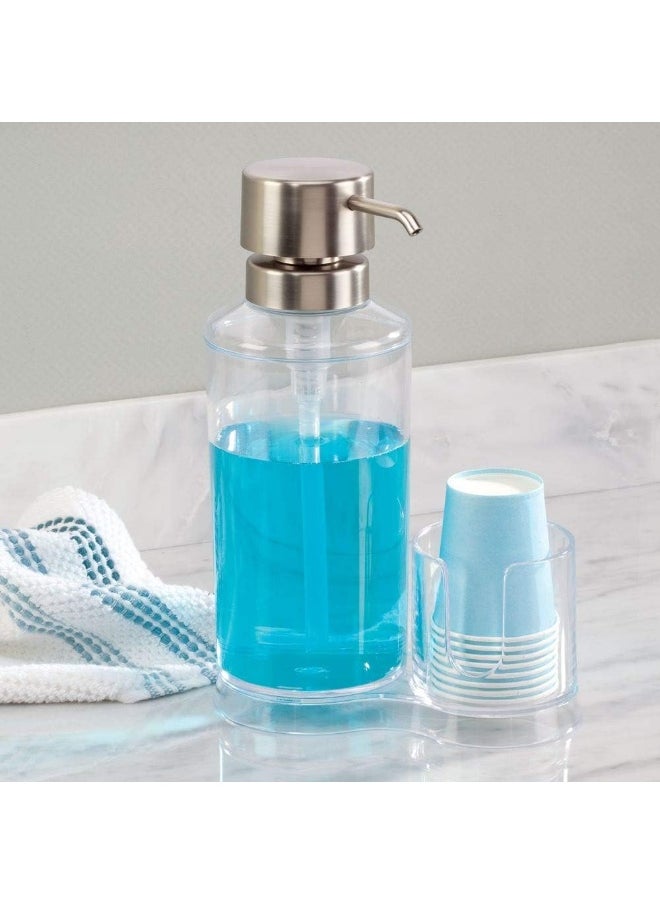 InterDesign iDesign Clarity Plastic Mouthwash Pump Dispenser with Paper Cup Holder Caddy for Master, Guest, Kids' Bathroom Countertops, 6.25" x 3.5" x 9.25", Clear  - Image 5