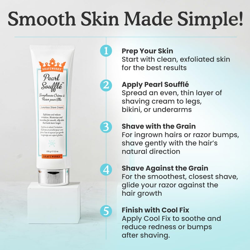 Shaveworks Pearl SoufflÃ© Shaving Cream for Women â€“ Soothing, Hydrating Shave Lotion for Legs, Underarms, Bikini Area â€“ Reduces Irritation, Slows Future Hair Growth 5.3 Fl Oz - Image 5