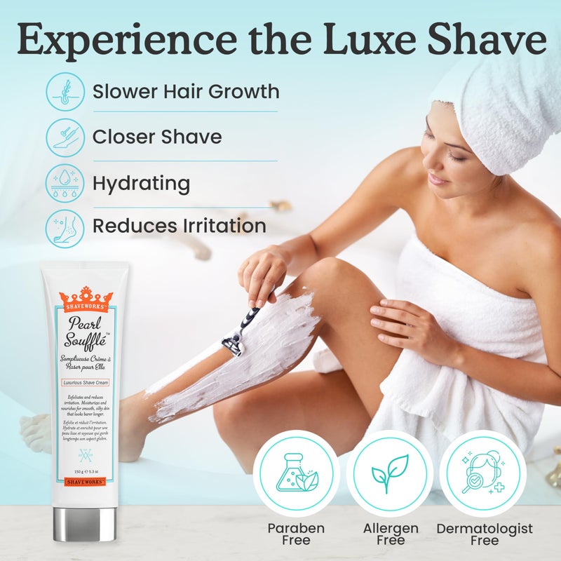 Shaveworks Pearl SoufflÃ© Shaving Cream for Women â€“ Soothing, Hydrating Shave Lotion for Legs, Underarms, Bikini Area â€“ Reduces Irritation, Slows Future Hair Growth 5.3 Fl Oz - Image 2