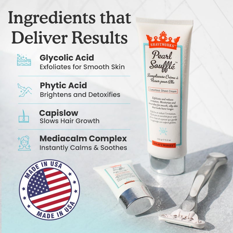 Shaveworks Pearl SoufflÃ© Shaving Cream for Women â€“ Soothing, Hydrating Shave Lotion for Legs, Underarms, Bikini Area â€“ Reduces Irritation, Slows Future Hair Growth 5.3 Fl Oz - Image 4