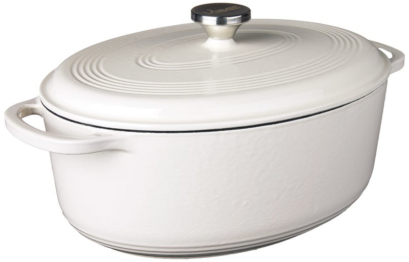 Lodge 7 Quart Enameled Cast Iron Oval Dutch Oven with Lid â€“ Dual Handles â€“ Oven Safe up to 500Â° F or on Stovetop - Use to Marinate, Cook, Bake, Refrigerate and Serve â€“ Oyster White - Image 1