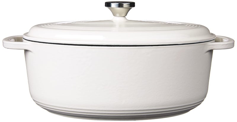 Lodge 7 Quart Enameled Cast Iron Oval Dutch Oven with Lid â€“ Dual Handles â€“ Oven Safe up to 500Â° F or on Stovetop - Use to Marinate, Cook, Bake, Refrigerate and Serve â€“ Oyster White - Image 2