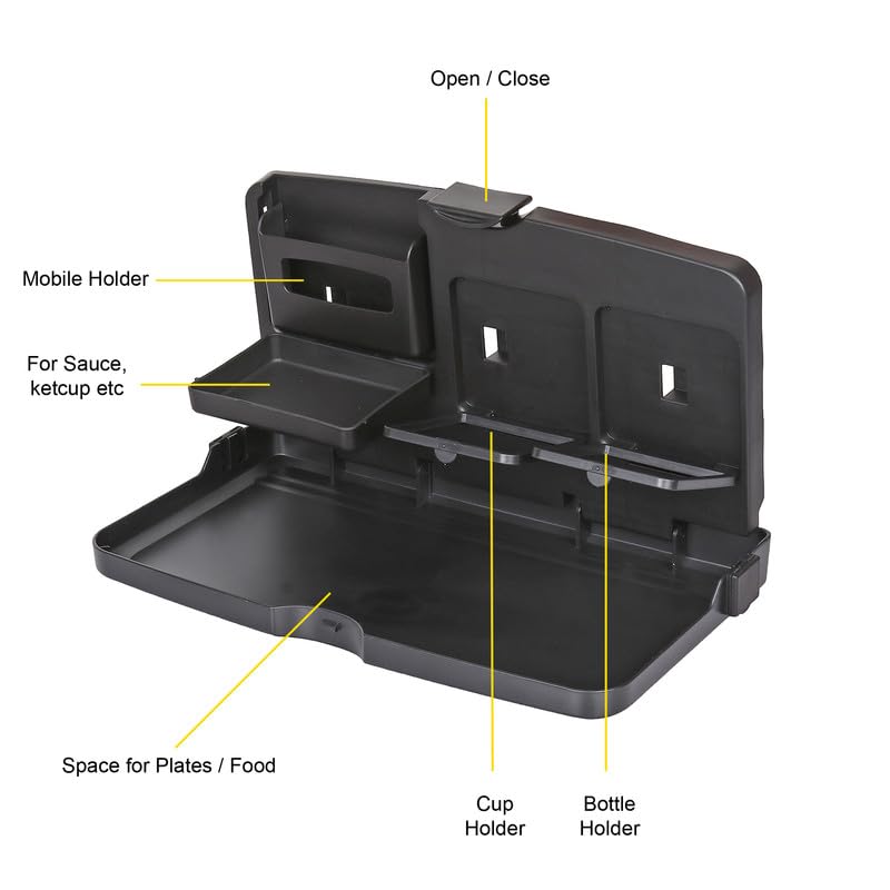 Oshotto (FT-02) Car Backseat Food Travel Dining Meal & Snaks Tray & Cup Holder Compatible with Toyota Innova (Black) - 1 Piece - Image 4
