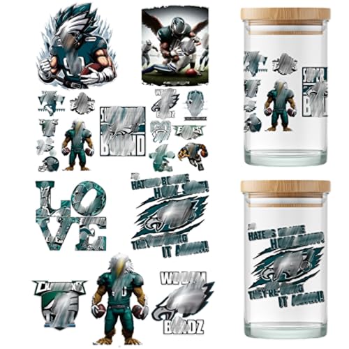 PureGlow Co 4 Sheet Cup Wraps American Football UV Dtf Cup Wraps for 16 Oz Glass Cups Tumblers, Waterproof Rub on Transfers Stickers for Wood Furniture Car DIY Crafts Decor Wrap Decals (03) - Image 1