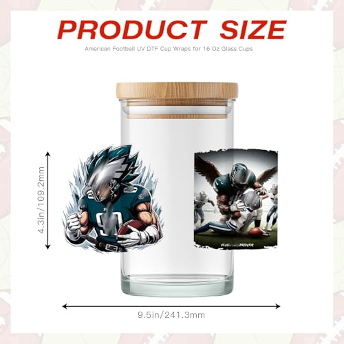 PureGlow Co 4 Sheet Cup Wraps American Football UV Dtf Cup Wraps for 16 Oz Glass Cups Tumblers, Waterproof Rub on Transfers Stickers for Wood Furniture Car DIY Crafts Decor Wrap Decals (03) - Image 3