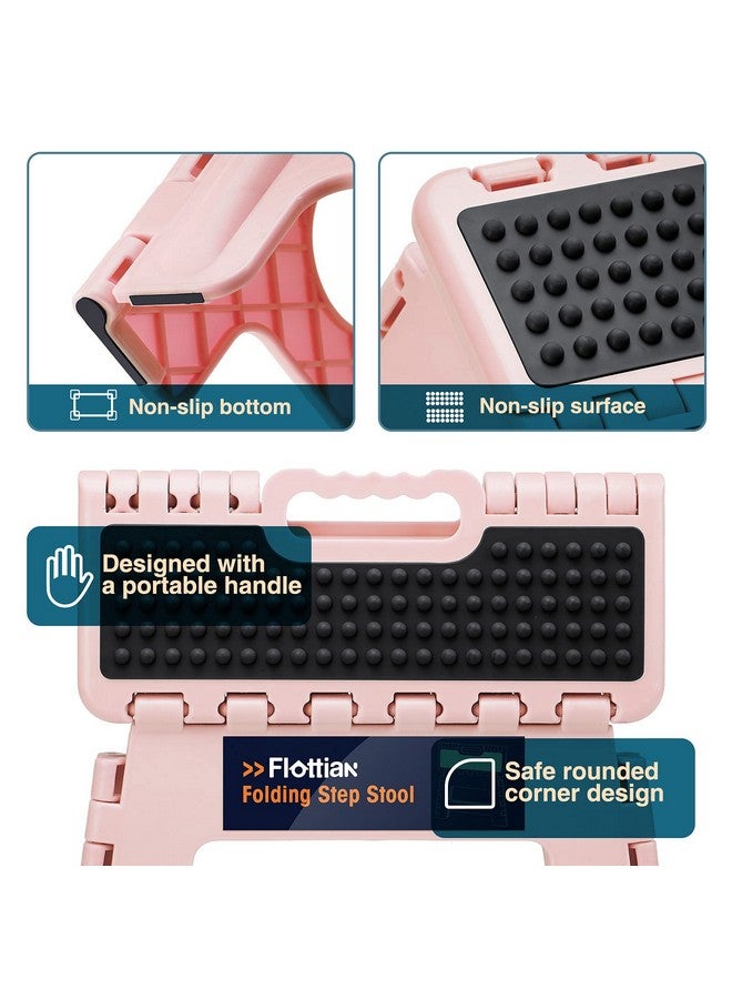 Flottian Flottian 9" Folding Step Stool for Adults and Kids Holds Up to 300 lbs,Non-Slip Folding Stools with Portable Handle, Compact Plastic Foldable Step Stool for Bathroom,Bedroom, Kitchen Sakura Pink  - Image 4