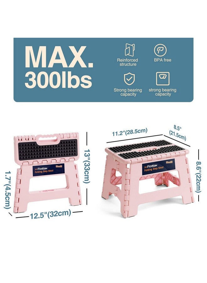 Flottian Flottian 9" Folding Step Stool for Adults and Kids Holds Up to 300 lbs,Non-Slip Folding Stools with Portable Handle, Compact Plastic Foldable Step Stool for Bathroom,Bedroom, Kitchen Sakura Pink  - Image 2