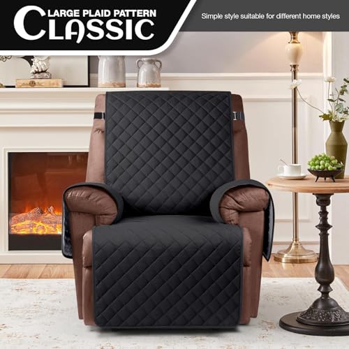 KinCam 100% Waterproof Recliner Chair Cover, Reclining Couch Covers for Pets, Dogs, Recliner Couch Slipcover Furniture Protector with Elastic Straps for Kids(23.6", Black) - Image 2