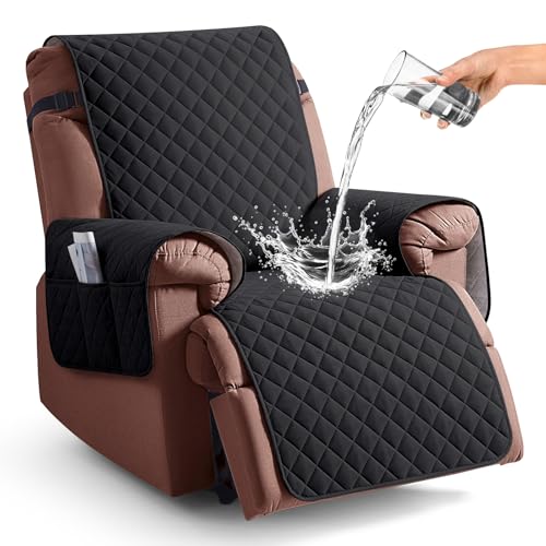 KinCam 100% Waterproof Recliner Chair Cover, Reclining Couch Covers for Pets, Dogs, Recliner Couch Slipcover Furniture Protector with Elastic Straps for Kids(23.6", Black) - Image 1