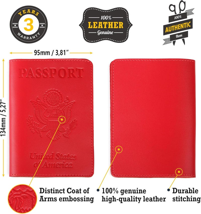 Shvigel US Leather Passport Book Cover - Thin American Travel Passport Holder - Premium International USA Passport Protector Case for Women Men (Red) - Image 2