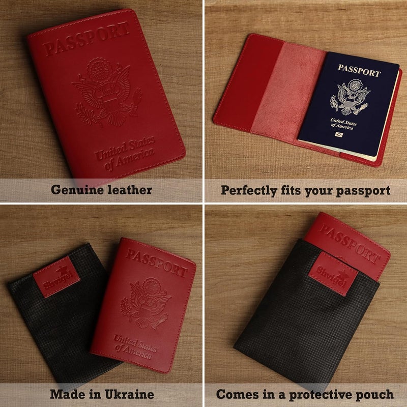 Shvigel US Leather Passport Book Cover - Thin American Travel Passport Holder - Premium International USA Passport Protector Case for Women Men (Red) - Image 3