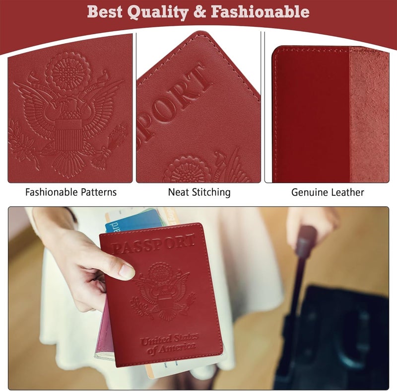 Shvigel US Leather Passport Book Cover - Thin American Travel Passport Holder - Premium International USA Passport Protector Case for Women Men (Red) - Image 5