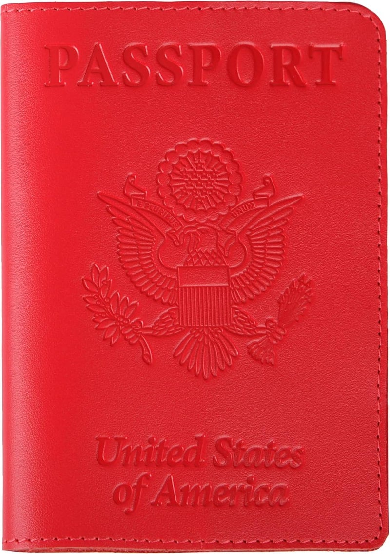 Shvigel US Leather Passport Book Cover - Thin American Travel Passport Holder - Premium International USA Passport Protector Case for Women Men (Red) - Image 1
